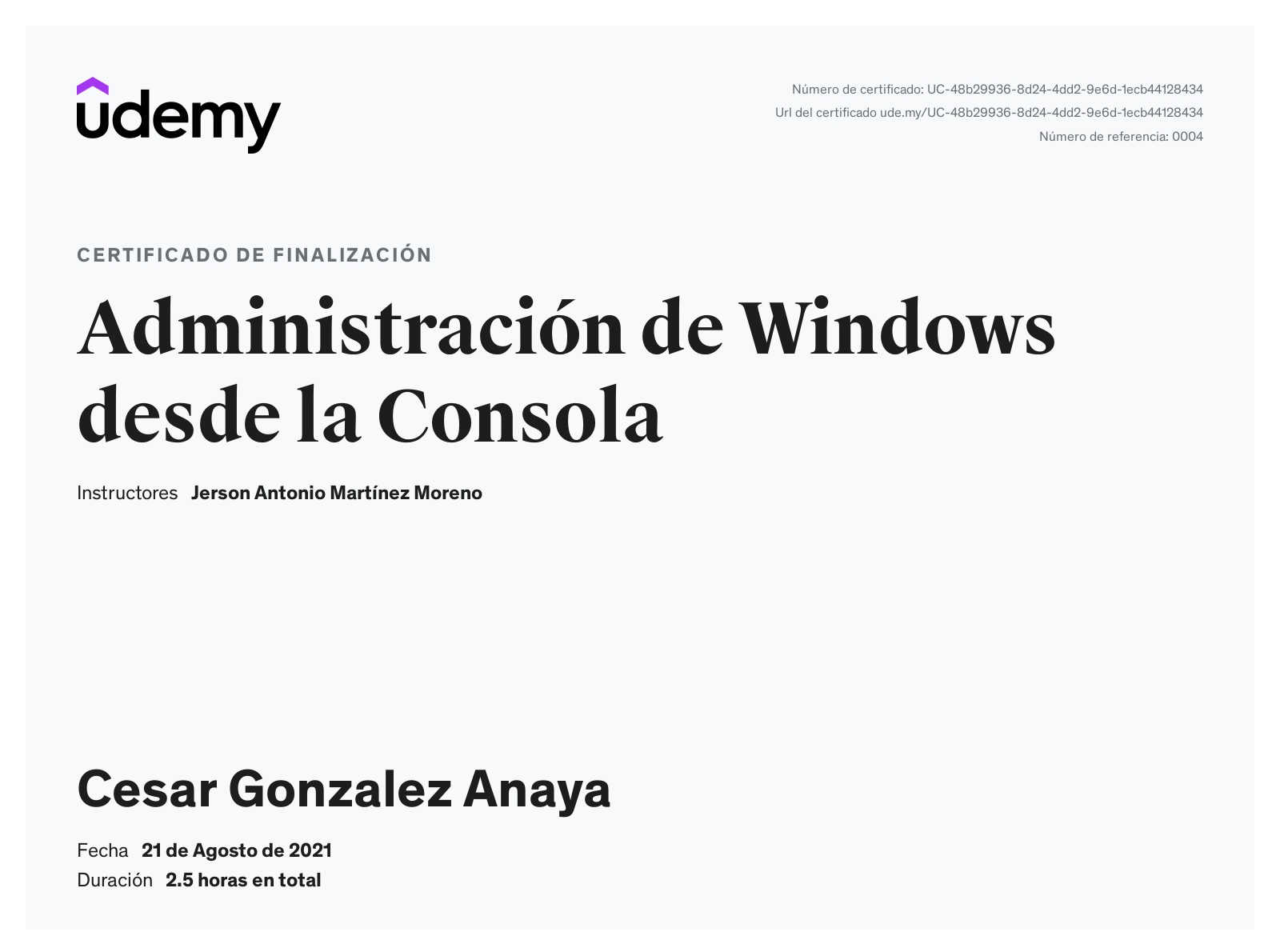 Certificado de Administración de Windows desde la Consola